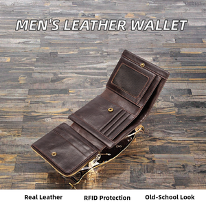 กระเป๋าเงินหนังวัวแท้สำหรับผู้ชายหนังแท้แบบวินเทจเรียมหนังแท้แบบลายม้าบ้าๆ - Product Image 2