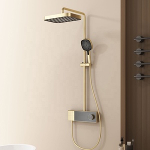 Set Doccia Termostatico <span class=keywords><strong>in</strong></span> Rame <span class=keywords><strong>con</strong></span> Display Digitale Stile Minimalista, Barra Scorrevole, Soffione Superiore Intelligente e Doccetta Multifunzione - Product Image 3