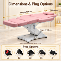Table de massage électrique rose pour esthéticienne, fauteuil inclinable réglable pour salon de beauté