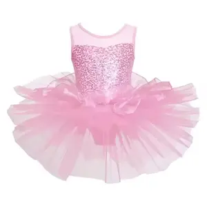 Gaun tari kamisol anak perempuan, gaun balet 4 lapis halus Leotard Tutu dengan balerina (18 bulannya-7 tahun)