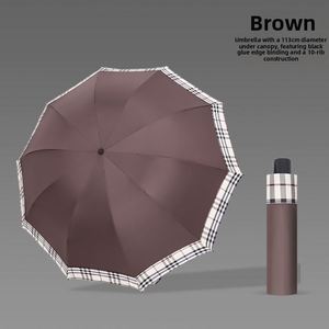 Parapluie manuel pliant haut de gamme pour homme, à dix baleines, avec bordure noire, triple pliage, anti-UV, renforcé, pour le soleil et la pluie - Product Image 4