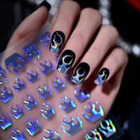 Autocollants pour ongles holographiques à 5 couleurs, effet flamme, irisés, scintillants, autocollants pour ongles auto-adhésifs, fournitures pour nail art gothique punk