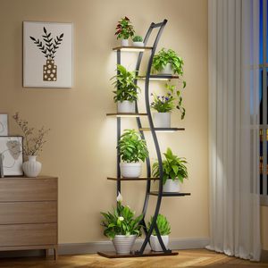 Support de plante d'<span class=keywords><strong>intérieur</strong></span> avec lumières de culture, <span class=keywords><strong>étagère</strong></span> de présentation en métal sur roulettes pour <span class=keywords><strong>plantes</strong></span> et fleurs - Product Image 1