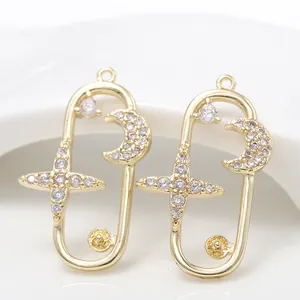 Trang Sức Jiexing Mạ Vàng 14K Với Zircon Có Thể Đặt Ngọc Trai Hình Dạng Mặt Trăng Hình Chữ Thập Quyến Rũ Để Làm Trang Sức