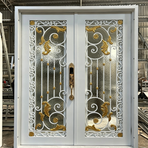 Puerta de Entrada de Seguridad Residencial de Hierro Forjado de Lujo Premium - Decoración Dorada con Panel de Vidrio de Doble Diseño - Product Image 4