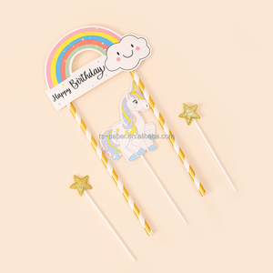 Décoration de <span class=keywords><strong>gâteau</strong></span> <span class=keywords><strong>Licorne</strong></span> Joyeux Anniversaire Remise de Diplôme Bannière Arc-en-ciel en Papier Couleurs et Formes Personnalisables Kit de Décoration de Fête DIY - Product Image 6