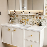 Ensemble de meubles de salle de bain de luxe à fixation murale avec lavabo intégré pour projets d'appartements, fabrication OEM ODM sur mesure