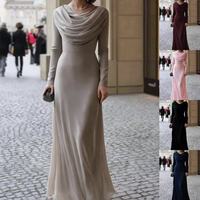 Robe de soirée formelle haut de gamme 2026 en organza translucide, simple et unie, à col bateau et manches longues, pour banquets et événements spéciaux