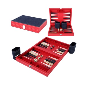 Pièces de jeu de société classiques personnalisées et <span class=keywords><strong>coupe</strong></span> de <span class=keywords><strong>d</strong></span>és en cuir faux pliable backgammon bleu - Product Image 4