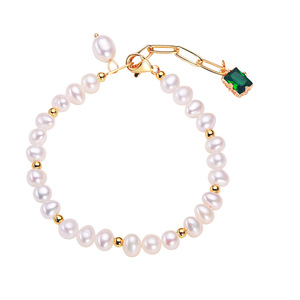 สร้อยข้อมือไข่มุกน้ำจืดสีขาวสำหรับผู้หญิง ดีไซน์เฉพาะ พร้อมจี้แฟชั่น สำหรับเป็นของขวัญวันวาเลนไทน์ ขายส่ง - Product Image 5