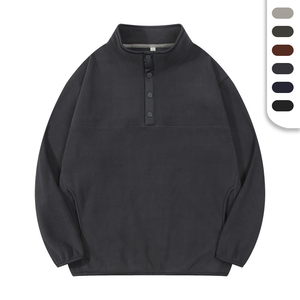 Quarter Button Closure Pullover Sherpa Sweatshirts with Custom Logo 300gsm 100% Polyester Polar Fleeced Full Sleeve <strong>Jumper</strong> <strong>Shirt</strong> - Product Image 1