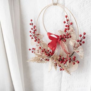 Guirlande du Nouvel An Chinois CallaFloral à Double Anneau, Fleurs Artificielles, Baies Rouges, Feuilles Dorées, Décoration Maison et Mariage CF01058 - Product Image 2