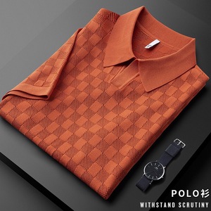 Camisa de Hombre, Color Rojo Anaranjado, Tejido de Punto, Manga Corta, Cuello Camisero, Ropa Casual, 100% Poliéster, Transpirable, con Botones - Product Image 4