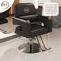 Fauteuil de Barbier Commercial Moderne Haut de Gamme pour Salon et Spa, Inclinable, avec Cadre en Acier Inoxydable, Siège en Cuir, Hauteur Réglable, Métal Robuste