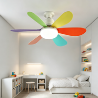 Ventilateur de plafond LED avec douille E27, 6 pales colorées, télécommande, installation sans perçage pour chambre à coucher, dortoir, hôtel, intérieur