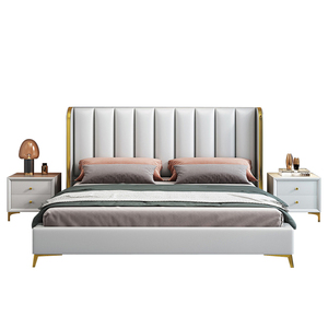 Lit de chambre à coucher moderne de luxe, taille standard, cadre en bois de bouleau, couleur personnalisable, revêtement en cuir microfibre, <span class=keywords><strong>sommier</strong></span> tapissier, garantie 3 ans - Product Image 2