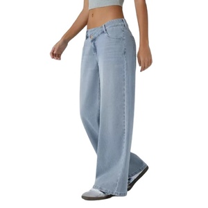 Jeans à jambe droite taille haute pour femmes à la mode transfrontalière conception ample <span class=keywords><strong>avec</strong></span> marque de taille - Product Image 2