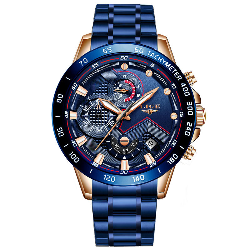 LIGE 9982 Fashion Mens Watches Top Brand Luxury WristWatch Quartz Clock  Blue Watch Men Waterproof Chronograph Relogio Masculino
