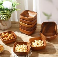 Bol de service carré en bois d'acacia naturel poli, écologique et très populaire, idéal pour les fêtes