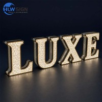 Huruf LED Mewah Bergaya Emas, Berkilauan Seperti Bintang, Huruf Berlian, Logo LED Custom untuk Bisnis