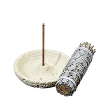 Plateau d'aromathérapie Sauge et Cèdre Style Wabi-Sabi en Ciment, Porte-encens, Brûleur Purificateur d'Air Démagnétisant pour Yoga et Méditation