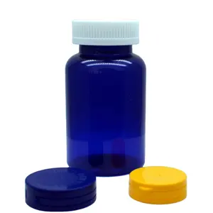 Botella de plástico para pastillas de Mascota, paquete de pastillas azul de 250cc con acabado de 45 cuello con tapa personalizada