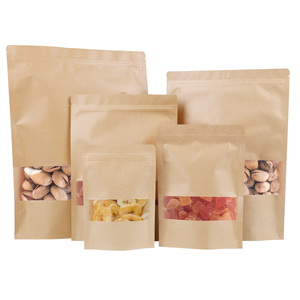 Sinh thái thân thiện kraft giấy dây kéo túi với cửa sổ rõ ràng đứng lên thiết kế cho bao bì thực phẩm Snack Bánh sử dụng biểu tượng tùy chỉnh Túi - Product Image 1