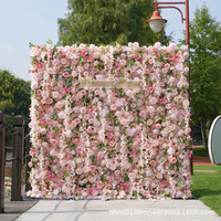 Panneau de fond 3D en tissu enroulable, personnalisé, de luxe, écologique, rose, avec grandes têtes de roses en soie, pour mariages et Noël