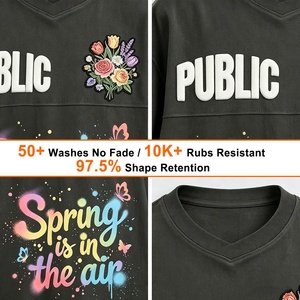 T-shirt Homme Col V Ample Personnalisé de Luxe Streetwear OEM de Haute Qualité avec Impression Gonflée, Écusson Brodé et Motif Dessiné à la Main - Product Image 2