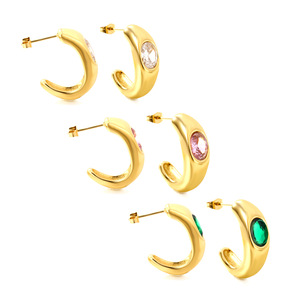 Pendientes de tuerca en forma de C, chapados en oro de 18 quilates, acero inoxidable, diseño geométrico, para mujer, joyería de moda. - Product Image 5