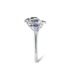 Anello Floreale F477 in Argento Sterling 925 con Zaffiro e Incastonatura a Pavé, Stile Romantico per Fidanzamento Femminile - Product Image 3
