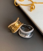 Bagues ajustables à ouverture large en laiton plaqué or, ornées de diamants irréguliers, pour femmes, style mode et personnalité