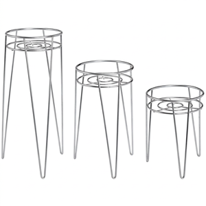 Ensemble de 3 supports à fleurs en métal chromé modernes, supports circulaires pour plantes d'intérieur, design minimaliste pour la décoration de la maison - Product Image 3