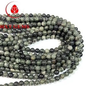 प्राकृतिक गोल मोती हरी लकड़ी जैस्पर 10 मिमी थोक पत्थर के मोती - Product Image 1