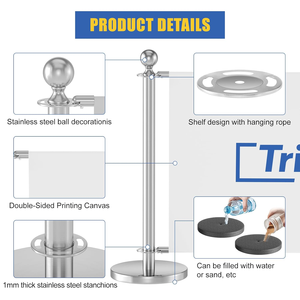 حواجز إعلانية عالية الجودة من الفولاذ المقاوم للصدأ، أعمدة تحكم بالحشود للاستخدام الخارجي، حواجز للمقاهي مع لافتة - Product Image 5