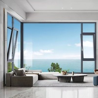 Ventana Abatible de Aluminio con Rotura de Puente Térmico Estilo Miami, Doble Vidrio con Aislamiento Térmico para Casa o Villa