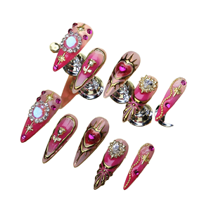 Ongles à presser personnalisés, collection Printemps 2026, <span class=keywords><strong>en</strong></span> promotion, faits main, avec dentelle <span class=keywords><strong>camélia</strong></span> et papillon rose, finition mate, couleur peau blanche, forme stiletto de 3,0 cm - Product Image 4