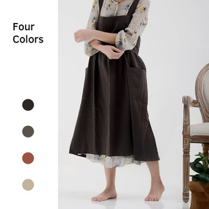 Tablier de cuisine coréen et japonais en coton et lin, couleur unie, avec ceinture, anti-salissures - Product Image 4