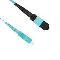 Kabel Patch Fiber 8-Fiber MPO/UPC Female-SC/UPC 10Gbps MM Multi Mode OM3-150 Aqua Tipe B untuk Pusat Data, PON, CATV FTTH 50/125