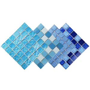 Precio al por mayor al aire libre Aqua verde blanco azul iridiscente cristal natación cristal piscina azulejos mosaicos