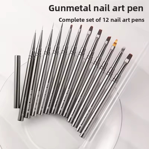 Lot de 12 pinceaux à gel avec manche bronze, stylos de précision pour la peinture de détails fins, pour salon de manucure - Product Image 1