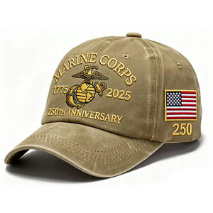 Marine Corps 250th Anniversary Hat Custom Print 6-Panel Vintage 100% Cotton Baseball <strong>Cap</strong> Adjustable Retro Marine Summer <strong>Cap</strong> - Product Image 2