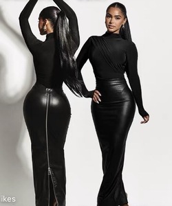 <span class=keywords><strong>Jupe</strong></span> <span class=keywords><strong>longue</strong></span> pour femmes M6008, nouvelle collection automne-hiver, <span class=keywords><strong>jupe</strong></span> midi en similicuir noir, style bodycon, coupe ajustée avec fermeture éclair - Product Image 6