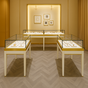 Exhibidores de Joyería de Vidrio y Madera para Tiendas de Joyería, Vitrina Dorada para Joyería - Product Image 5