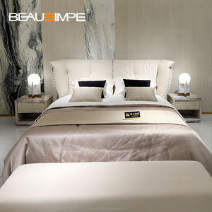 Lit cannois avec deux coussins moelleux reposant sur un dos courbé cadre de lit king size pour <span class=keywords><strong>villa</strong></span> contemporaine appartement immeuble ancien - Product Image 5