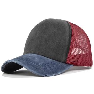 Gorra de béisbol de mezclilla vintage lavada transfronteriza de 5 paneles con parte superior suave y malla, personalizada, unisex, con visera curva, color sólido - Product Image 3