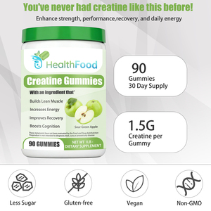 OEM ODM Sour Green Apple Creatine Gummies Muscle Building Energy Boost Recovery Aid Non GMO Vegan Gummies - Product Image 3