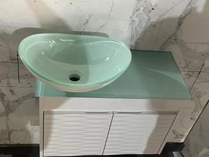 Mueble de Baño Esquinero <span class=keywords><strong>Pequeño</strong></span> para Hotel, Moderno, de Pared, Ecológico, Duradero, Impermeable, de PVC con Lavabo de Vidrio - Product Image 6
