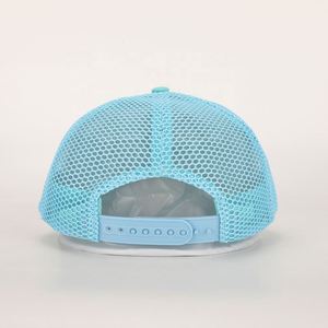 BSCI, gorra deportiva de malla para exteriores de 5 paneles personalizada al por mayor, gorra de camionero con parche tejido de algodón azul con logotipo bordado de alta calidad - Product Image 5