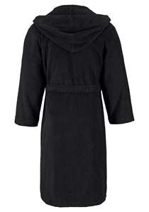 Premium Qualität Unisex Warm Plüsch Baumwolle Robe Bademantel Custom Made Black Hooded Bademantel mit Paspelierung - Product Image 6